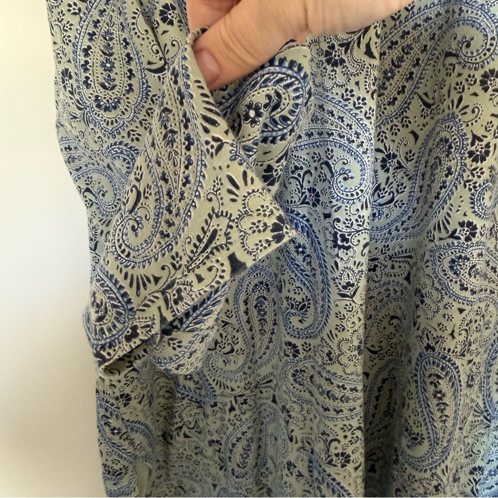 J Jill Simply Supima Cotton Paisley V Neck Tunic Women XL Long Sleeve Side Slit - Picture 7 of 10
